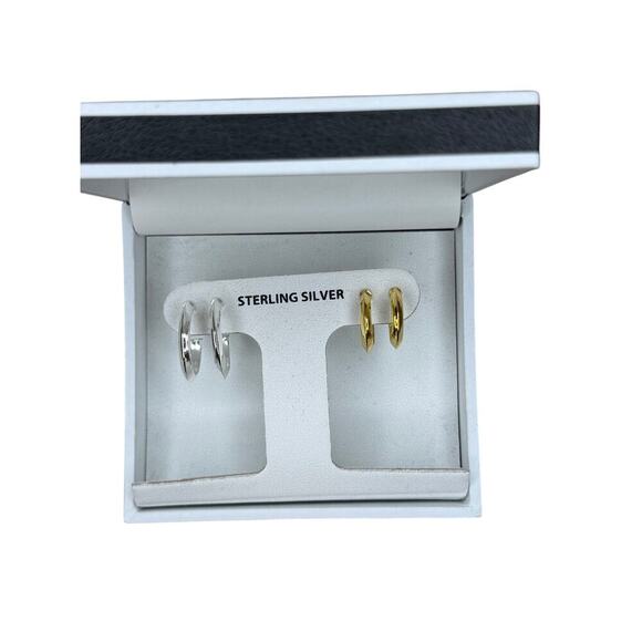 Macy's Jewelry - R.H. Macy & Co Sterling Silver Hoop Earrings Set Two-Tone NWT